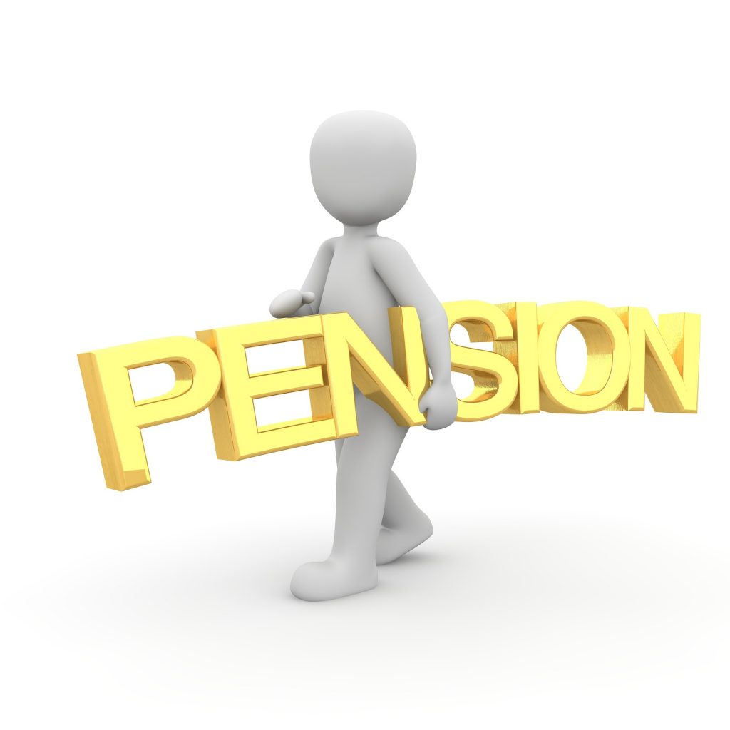 White figurine carrying a golden pension sign